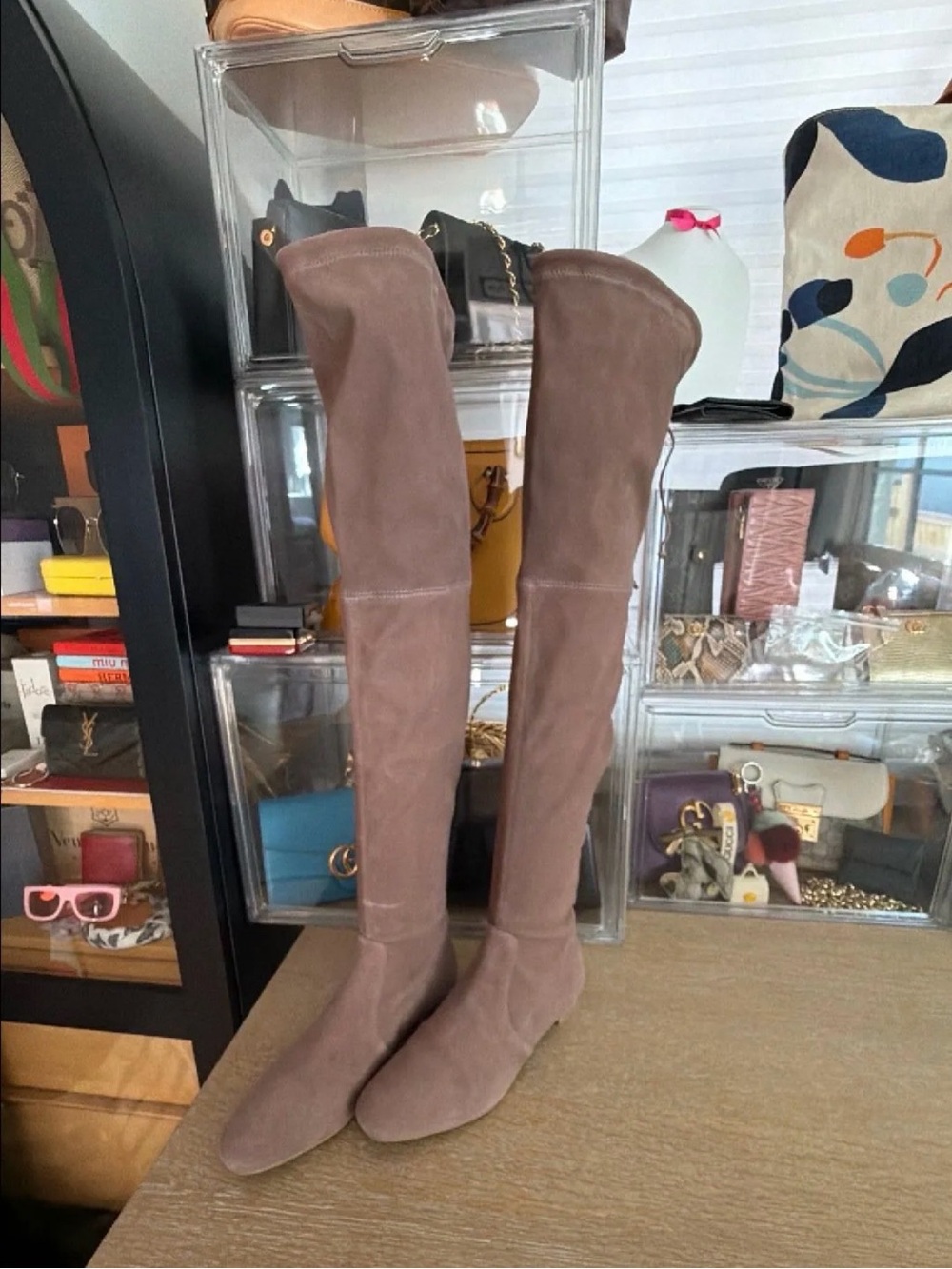 Stuart Weitzman Over-the-Knee Suede Boots - Taupe